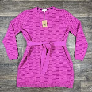 Read Description Boden Crochet Pink Knit Dress Sz 12 R Belted
